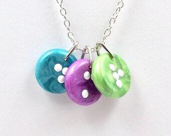 Triple Small Round Braille Pendant Necklace - 1 Letter on Each - Large Dots - Initials, Personalized, Custom - Made to Order