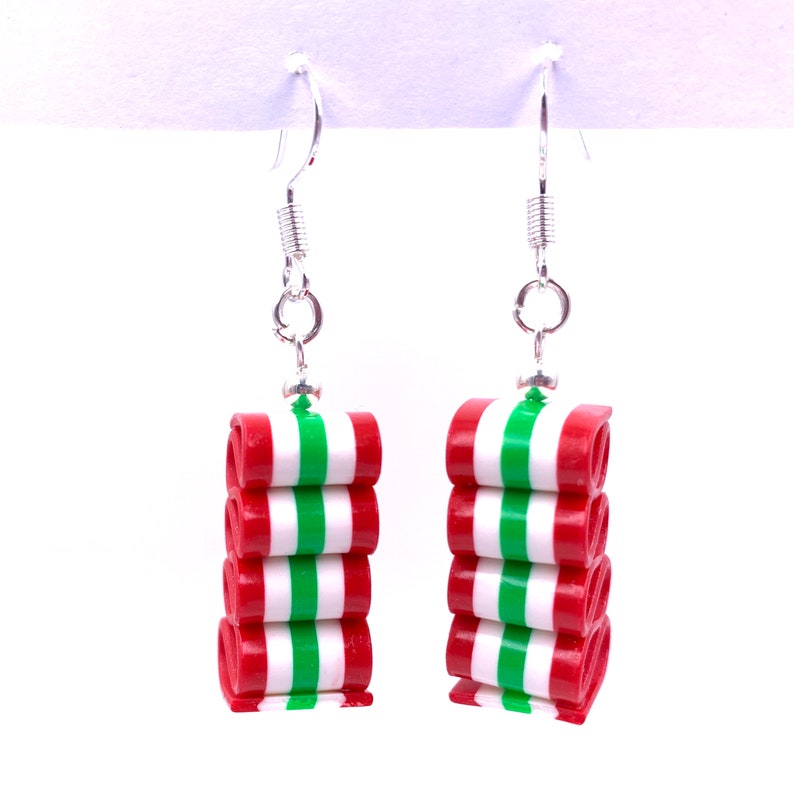 Ribbon Candy Earrings Christmas Dangle Earring Red White Etsy