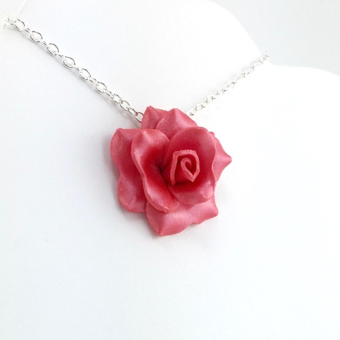 Sunset Pink Rose Pendant Simple Rose Necklace Sunset Pink - Etsy