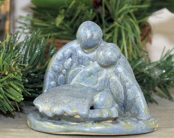 Nativity scene - handcrafted ceramic matte blue