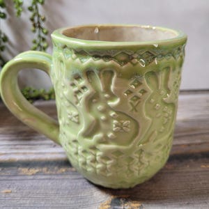 Folk Art Rabbit Handmade Ceramic Mug