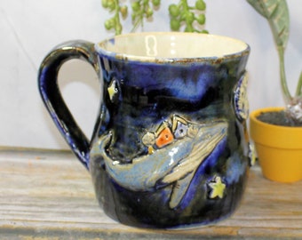 Whale amongst stars mug - handmade ceramic