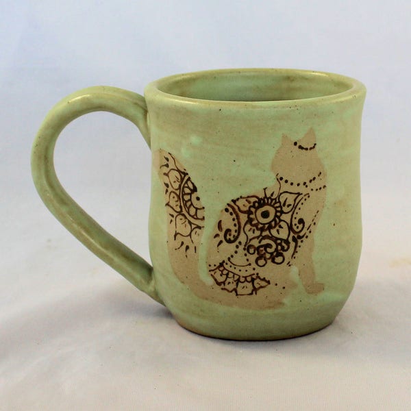 Henna Cat Mug moss green