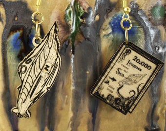 Jules Verne - 20,000 Leagues Under The Sea Book Earrings, wooden