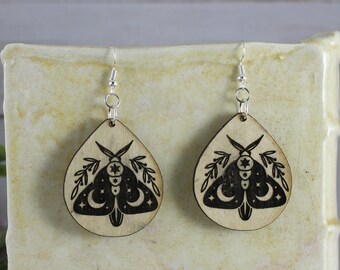 Mystic Moth Wooden Earrings - dangle