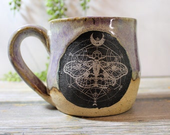 Mystic Moth - handmade ceramic mug, purples