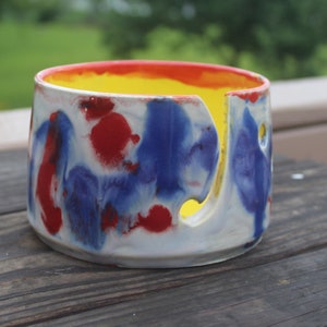 Red White and Blue Ceramic Yarn Bowl