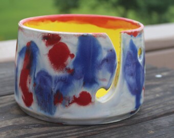 Red White and Blue Ceramic Yarn Bowl