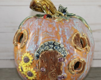 Ceramic Pumpkin Fairy House