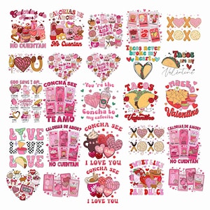 Mexican Valentine PNG Bundle: Tacos, Concha, Retro Designs