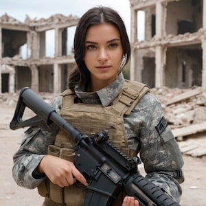 Photo of a young sexy girl serving in the army. Hot woman in the army.
