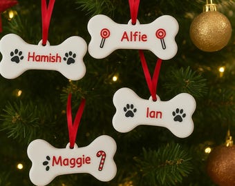 Personalised Dog Bone Shaped Tree ornament, Pets Christmas baubles, Stocking Tag for Dogs