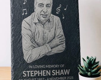 Personalised Memorial Rectangle Slate, Custom Engraved Photo & Text Keepsake Plaque for Desktop