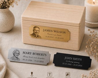 Personalised Urn Name Plate, Custom Photo Memorial Plaque, Laser Engraved Cremation Urn Tag, Stainless Steel Ashes Box Plate, Sympathy Gift