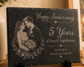 Personalised Wedding Slate Plaque, Custom Photo & Spotify Code Gift, Engraved Anniversary Keepsake, Couple Wedding Gift