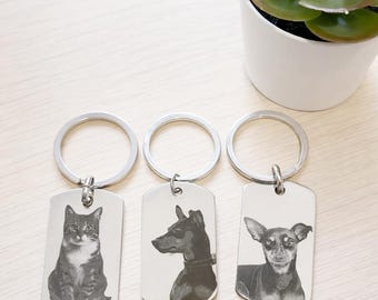 Personalised Pet Memorial Keyring, Custom Engraved Photo & Text Keepsake for Dog or Cat