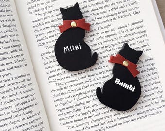 Personalised Cat Bookmark, Custom Name Vegan Leather Bookmark, Laser Engraved Book and Cat Lovers Gift