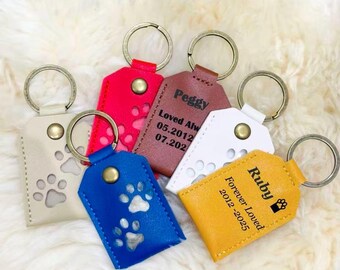 Custom Pet Hair Memorial Keychain, Personalised Paw Print Keepsake, Vegan Leather Pet Loss Gift