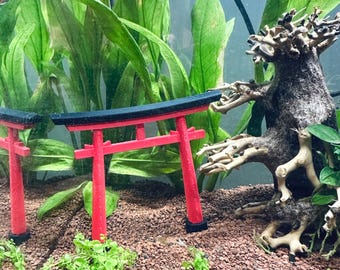 Japanese style torii gate fish tank decoration, Oriental zen style aquarium accessories