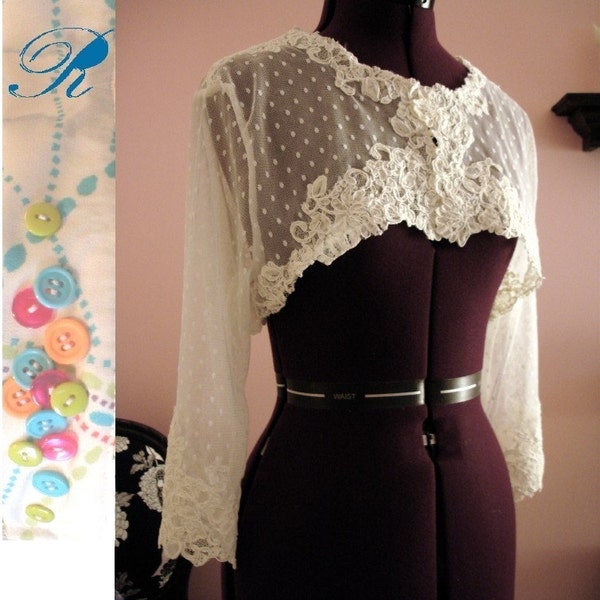 3\/4 Sleeve Bridal Shrug - White or Ivory