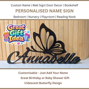 Personalised Butterfly Name Sign, Custom Name Wall or Door Decor