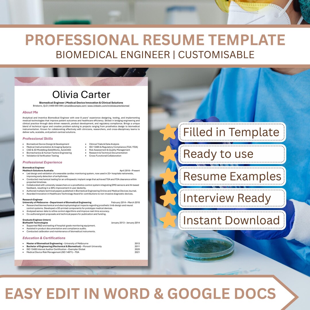 Biomedical Engineer Resume Template Modern CV for STEM Professionals