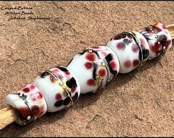 Handmade raspberry pink white and black big hole lampwork beads,dog show lead beads, 5mm holes beads, lampwork jewelry beads,SRA