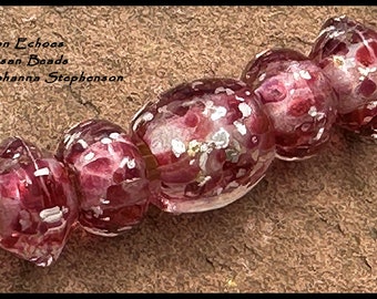 Lampwork Beads Silvered Strawberry Milkshake, Pink Beads, Raspberry Beads, Silver Mica Beads, Big Hole Beads, European Bracelet Bead Gifts