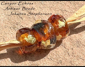 BIG HOLE BEADS Handmade Lampwork  Light Topaz Amber Glass ,23K Gold,Show Dog Lead Beads, Jewelry Design Gift Mother's Day, Gifts for women