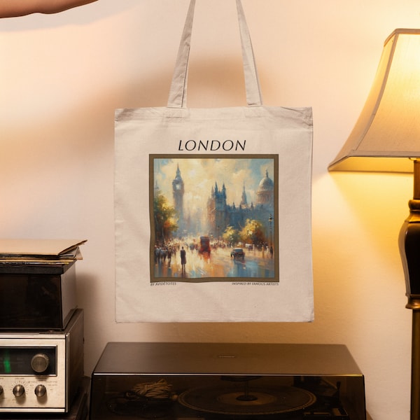 London Icons Tote Bag - Eco-Friendly Cotton Canvas | Classic Cityscape Design - Made in USA