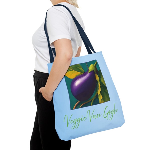 Discover Artistic Style and Practical Function with Our Veggie Van Gogh Colorful Eggplant Tote Bag!