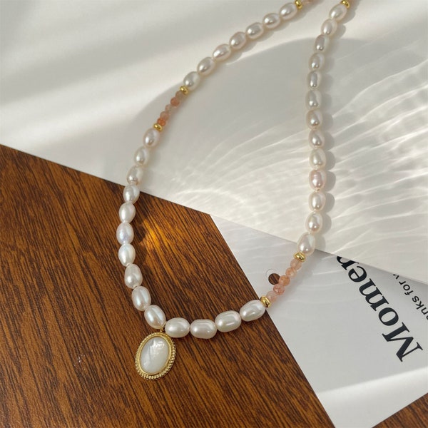 Natural Pearl Necklace|S925 Sterling Silver White Shell Pendant Clavicle Chain|Suitable As a Party or Birthday Gift for Girlfriend or Wife