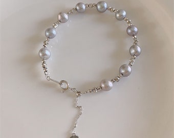 Pulsera de perlas naturales de agua dulce, pulsera con cuentas hecha a mano pura, accesorios de mano minimalistas de plata de ley 925