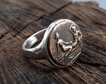 Handmade Ring - bronze token, silver body