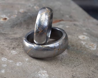 Kintsugi rings - MADE TO ORDER - iron, gold