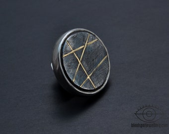 Kintsugi brooch - MADE TO ORDER - iron, 18 karat gold, silver