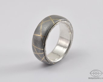 Kintsugi de Lux ring - MADE TO ORDER - iron, 18 karat gold, fine silver