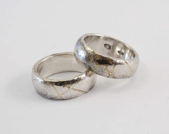 Kintsugi ring pair - MADE TO ORDER - silver, 18K gold