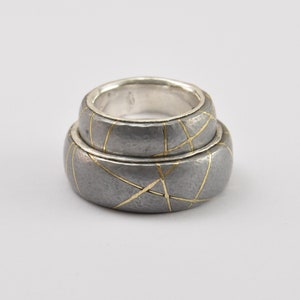 Kintsugi de Lux rings - MADE TO ORDER - iron, 18k gold, pure silver lining