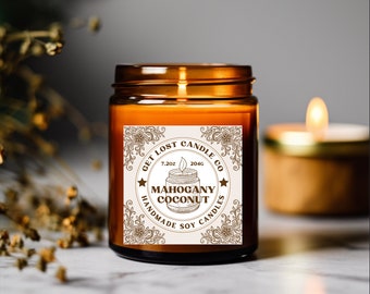 MAHOGANY COCONUT Handmade Soy Wax Candle in Amber Jar | Home Fragrance for Relaxation and Meditation | Handmade in Clearwater, FL