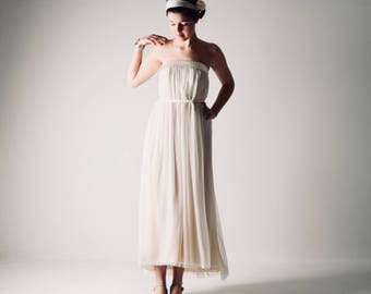 Boho wedding dress, Tea length wedding dress, Strapless wedding dress, Hippie wedding dress, 1920s silk wedding dress, Simple, PULSATILLA