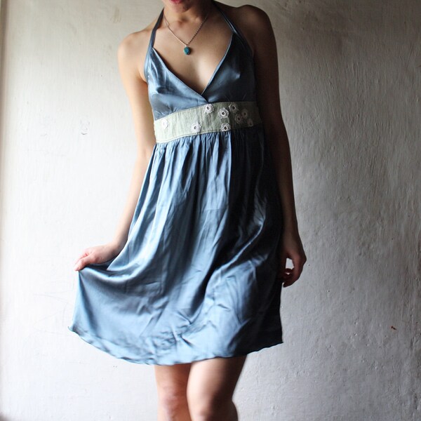 Silk satin party dress - teal blue
