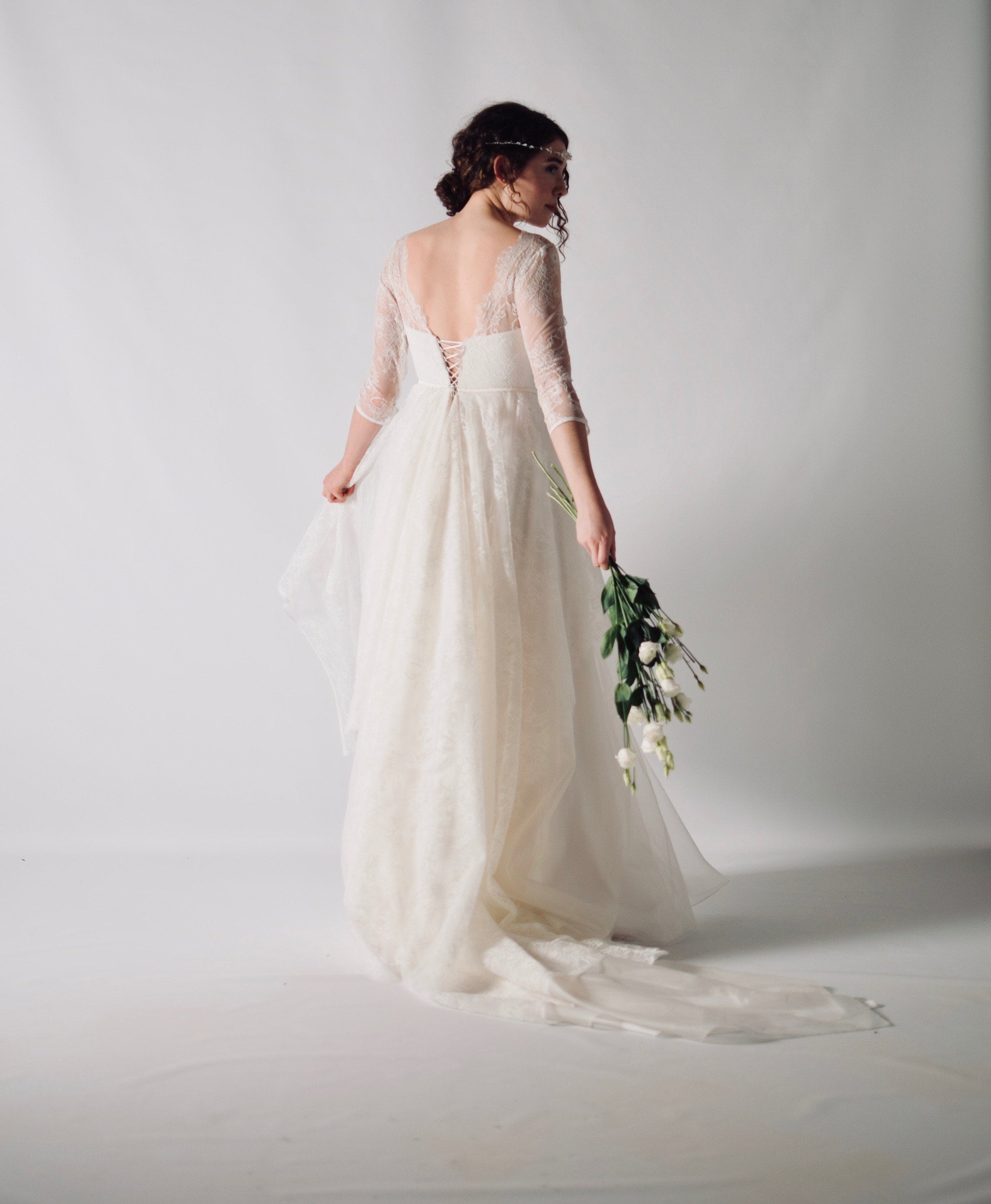 Long sleeves White Knee length Vintage Princess Wedding dresses