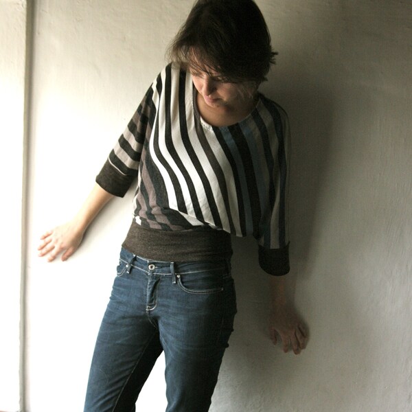 Womens Sweater, long sleeved top - striped oversized blouse in jersey