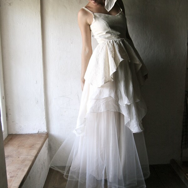 Wedding Dress - Bridal Gown ivory silk chiffon floor length couture handmade gown one of a kind