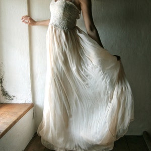 Silk Chiffon Boho Wedding Dress, Rustic Halter Corset, Custom Made image 8