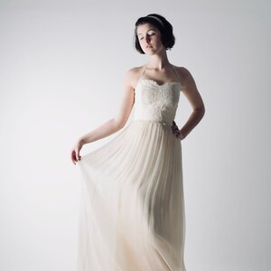 Silk Chiffon Boho Wedding Dress, Rustic Halter Corset, Custom Made image 4