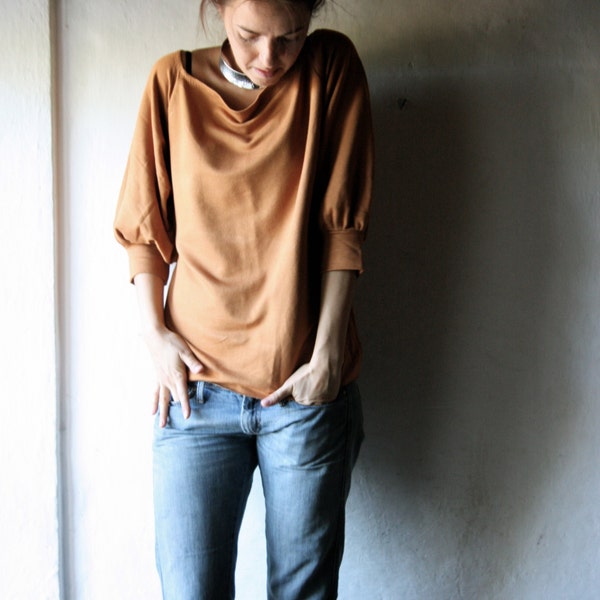 Cotton blouse, Jersey top, Womens clothing, Casual blouse, Yoga top, 3/4 sleeve top, Burnt orange cotton sweatshirt, loose blouse, maternity