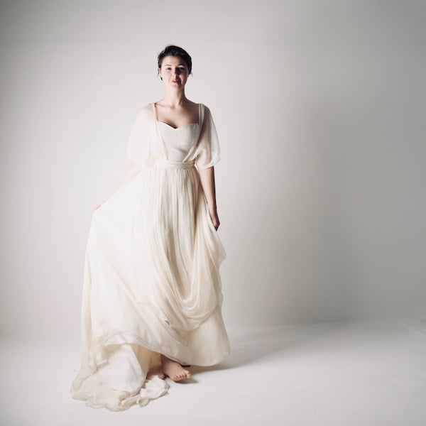 Bohemian Chiffon Wedding Dress, Grecian Style, Plus Size Available