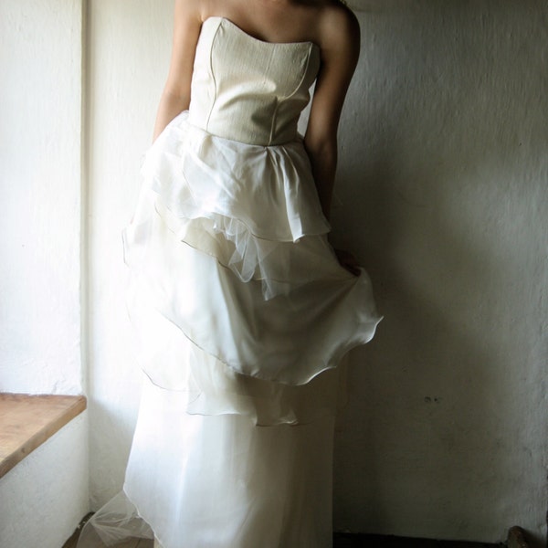 Wedding Dress - Silk Bridal Gown - Strapless Tiered Wedding gown is ivory silk - long dress